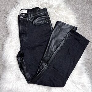 Mid-rise faux leather/denim jeans sz 8